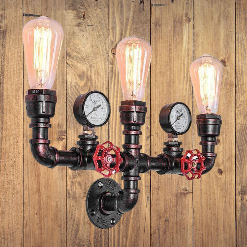 Frendorf | PipeLume Industrielle Wandleuchte | Retro Metallrohr-Design | 2/3-flammige Wandlampe | Vintage Deko
