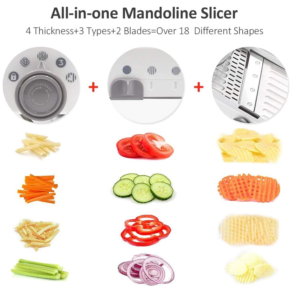 Frendorf | Mandoline Gemüseschneider – Professionelle Reibe mit Einstellbare 304 Edelstahl Klingen