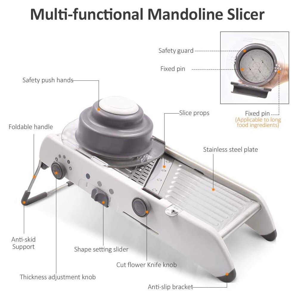 Frendorf | Mandoline Gemüseschneider – Professionelle Reibe mit Einstellbare 304 Edelstahl Klingen
