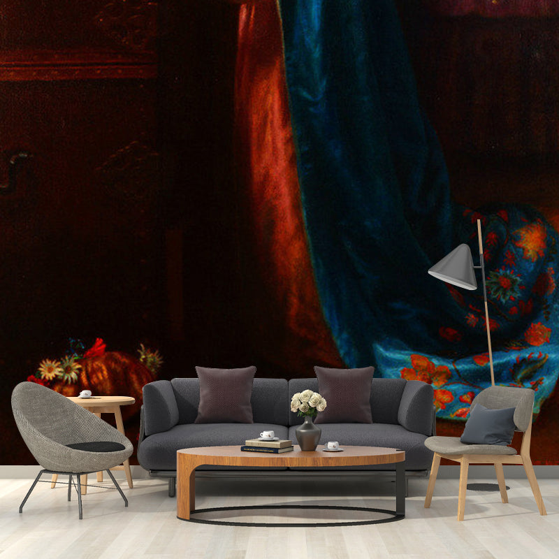 Elegante Damen Wandtapete für Gästezimmer Dekor, Rot und Blau, Anpassbare Größe verfügbar