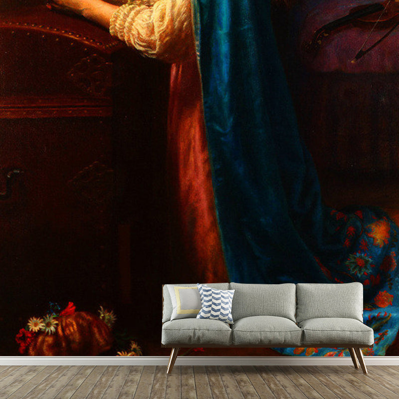Elegante Damen Wandtapete für Gästezimmer Dekor, Rot und Blau, Anpassbare Größe verfügbar