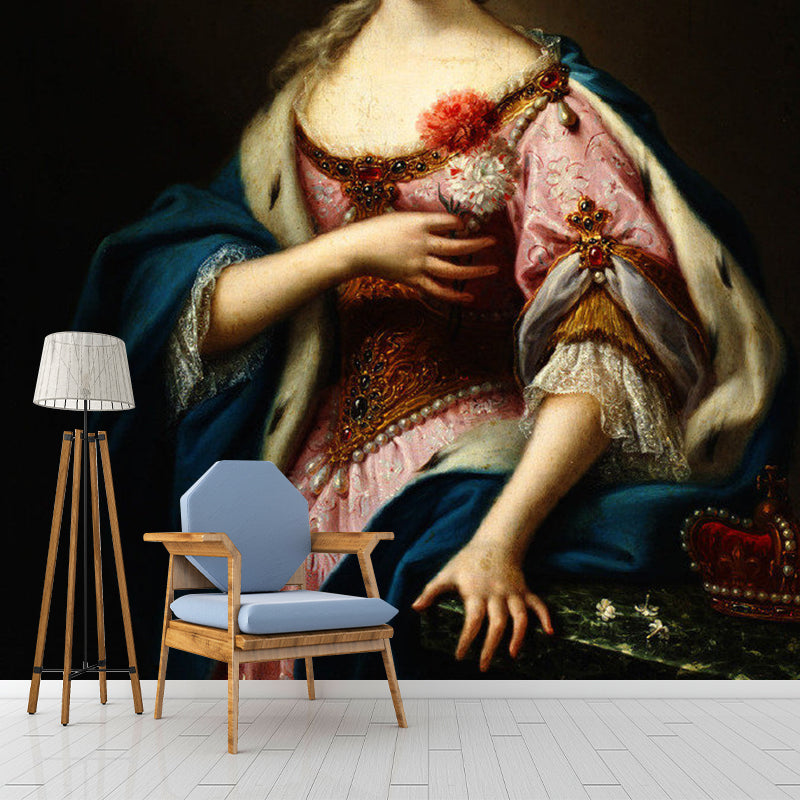 Frendorf | Grote Illustratie Elegante Dame Muurschildering voor Gastenvertrek in Bruin, Persoonlijke Maat Beschikbaar