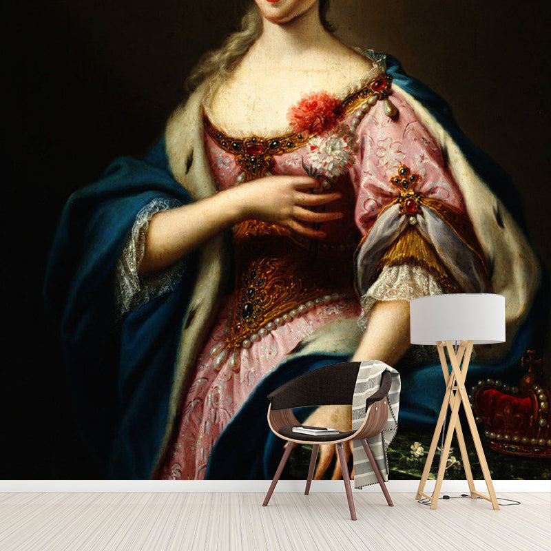 Frendorf | Grote Illustratie Elegante Dame Muurschildering voor Gastenvertrek in Bruin, Persoonlijke Maat Beschikbaar
