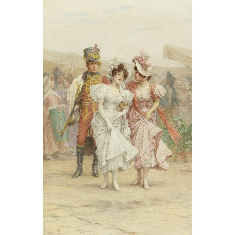 Frendorf | Braun Vintage Wandverkleidung Personalisierte Größe Dame und Offizier Wandmural für Kamin