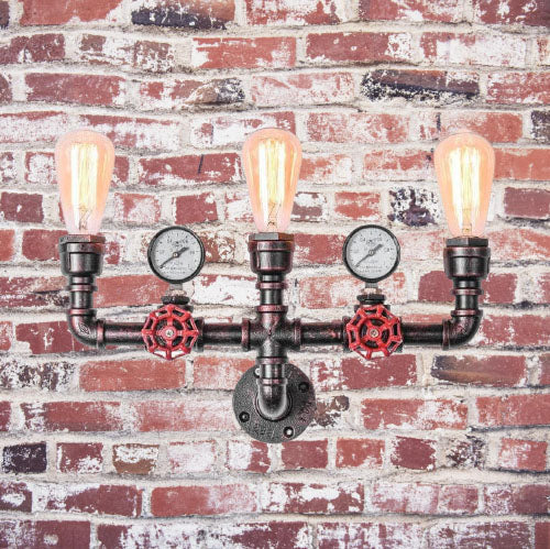 Frendorf | PipeLume Industrielle Wandleuchte | Retro Metallrohr-Design | 2/3-flammige Wandlampe | Vintage Deko