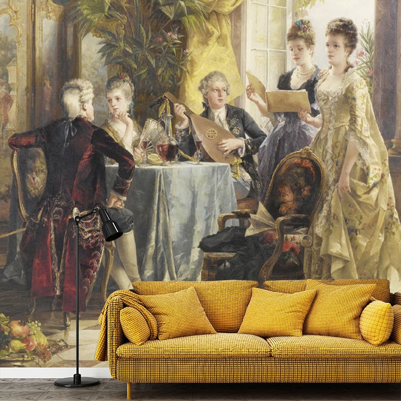 Braun und Gelb Klassische Wandtapete Personalisierte Größe Damen und Herren Wanddekoration für Kamin