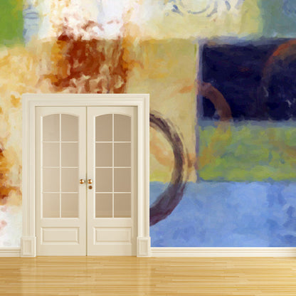 Frendorf | Braun und Blau Nostalgische Wandtapete Maßgeschneidert Aquarell Wanddekoration für das Schlafzimmer