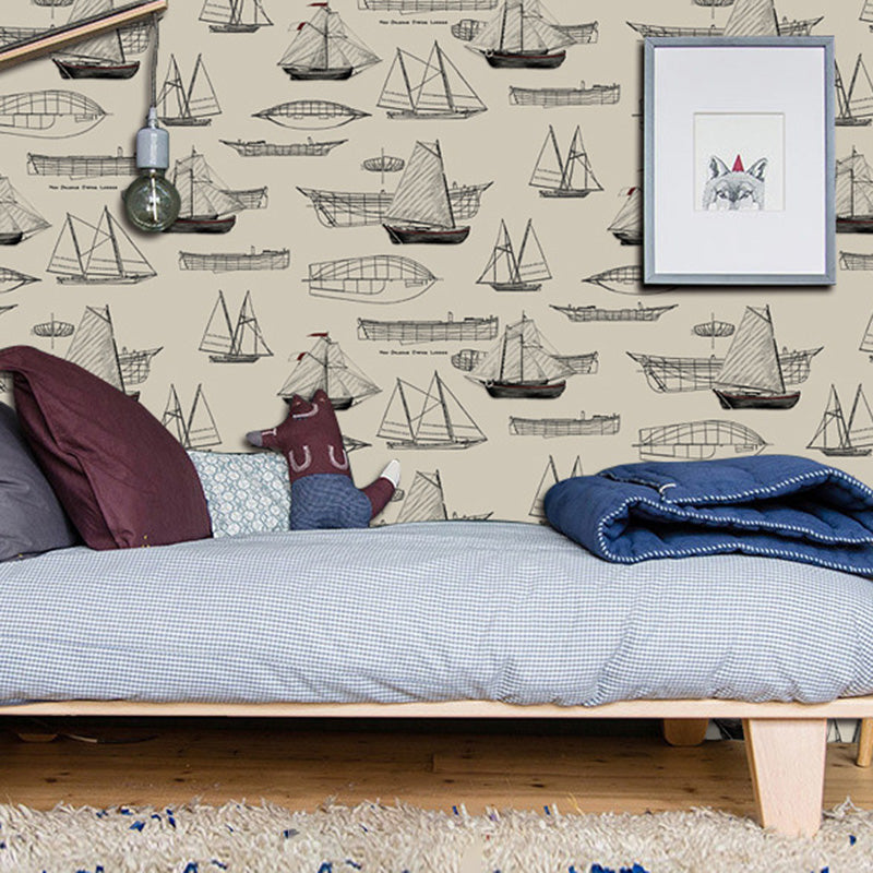 Frendorf | 20,5" x 33' Meer Wallpaper Rolle für Kinder Cartoon Segelboote Wanddeko in sanften Farben, schmutzabweisend