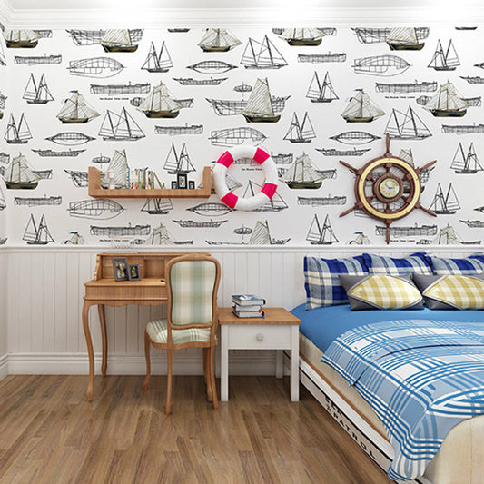 Frendorf | 20,5" x 33' Meer Wallpaper Rolle für Kinder Cartoon Segelboote Wanddeko in sanften Farben, schmutzabweisend
