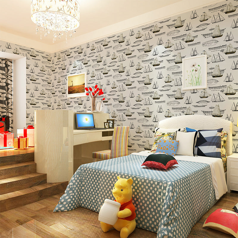 Frendorf | 20,5" x 33' Meer Wallpaper Rolle für Kinder Cartoon Segelboote Wanddeko in sanften Farben, schmutzabweisend