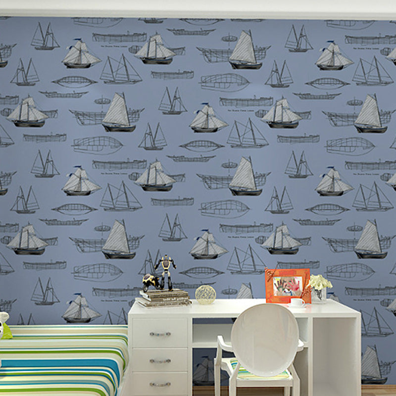 Frendorf | 20,5" x 33' Meer Wallpaper Rolle für Kinder Cartoon Segelboote Wanddeko in sanften Farben, schmutzabweisend