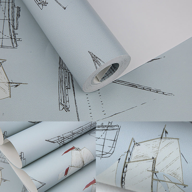 Frendorf | 20,5" x 33' Meer Wallpaper Rolle für Kinder Cartoon Segelboote Wanddeko in sanften Farben, schmutzabweisend