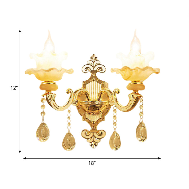 Frendorf | 2 Glühbirnen Wandmontage Beleuchtung Mid-Century Kerzenstil Kristallglas Wandleuchte in Gold