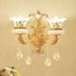Frendorf | 1/2-Licht Gefrostete Glas Wandleuchte Mid-Century Gold Finish Blumen Nachttisch Wandleuchte
