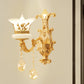 Frendorf | 1/2-Licht Gefrostete Glas Wandleuchte Mid-Century Gold Finish Blumen Nachttisch Wandleuchte