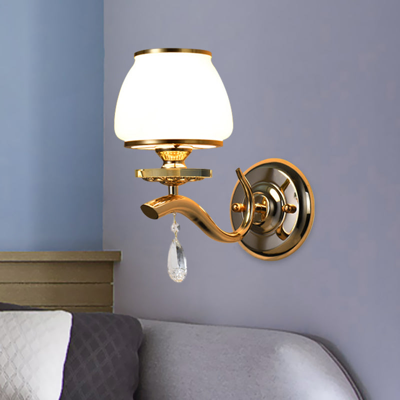Frendorf | 1/2-Birnen Tapered Wandlicht Fixture Postmodern Weiß Glas Wand Scone Beleuchtung mit Kristall Tropfen