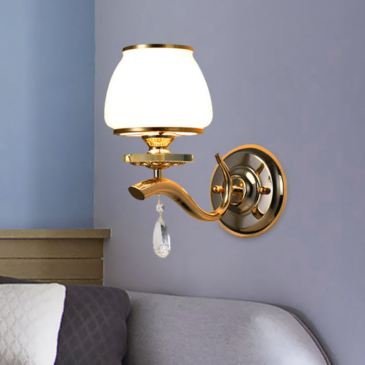 Frendorf | 1/2-Birnen Tapered Wandlicht Fixture Postmodern Weiß Glas Wand Scone Beleuchtung mit Kristall Tropfen
