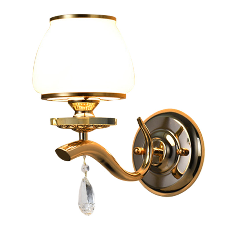 Frendorf | 1/2-Birnen Tapered Wandlicht Fixture Postmodern Weiß Glas Wand Scone Beleuchtung mit Kristall Tropfen