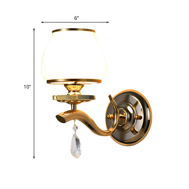 Frendorf | 1/2-Birnen Tapered Wandlicht Fixture Postmodern Weiß Glas Wand Scone Beleuchtung mit Kristall Tropfen