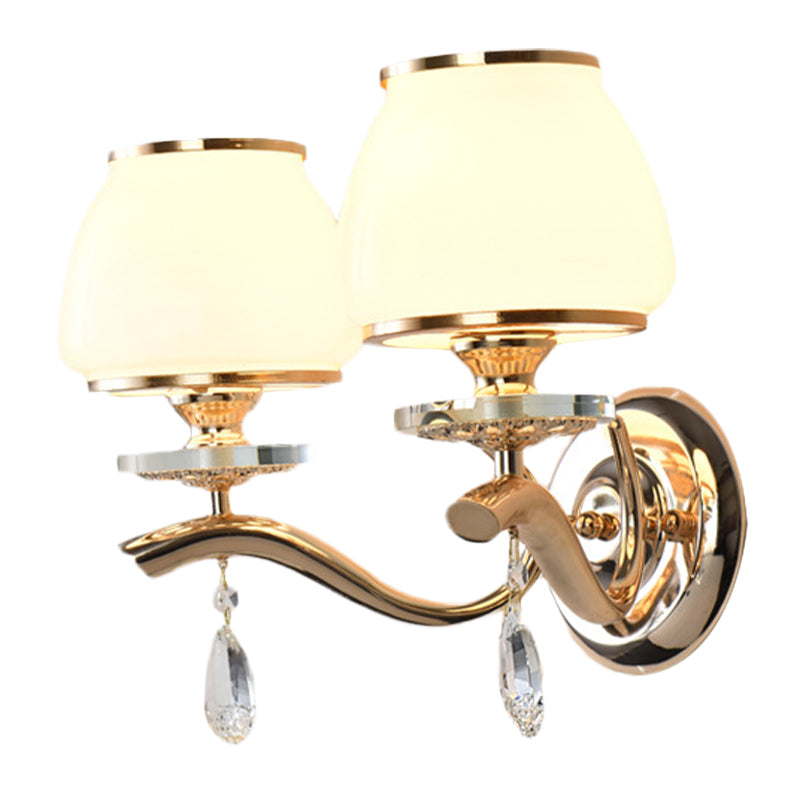 Frendorf | 1/2-Birnen Tapered Wandlicht Fixture Postmodern Weiß Glas Wand Scone Beleuchtung mit Kristall Tropfen