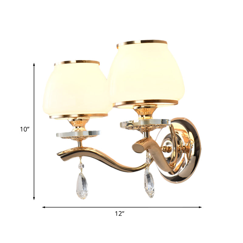 Frendorf | 1/2-Birnen Tapered Wandlicht Fixture Postmodern Weiß Glas Wand Scone Beleuchtung mit Kristall Tropfen