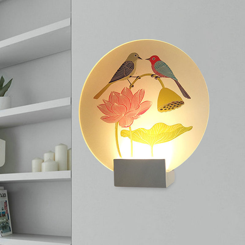 Frendorf | Asia Lovebird und Lotus Wandlampe Acryl Schlafzimmer LED Wandbeleuchtung in Weiß