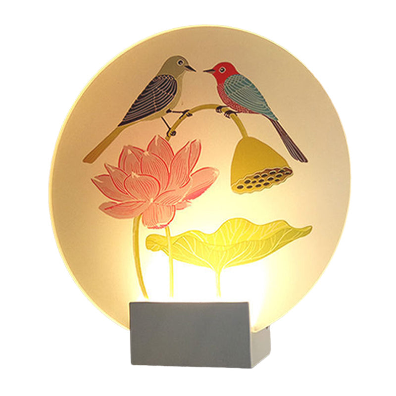 Frendorf | Asia Lovebird und Lotus Wandlampe Acryl Schlafzimmer LED Wandbeleuchtung in Weiß