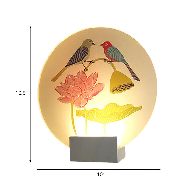 Frendorf | Asia Lovebird und Lotus Wandlampe Acryl Schlafzimmer LED Wandbeleuchtung in Weiß