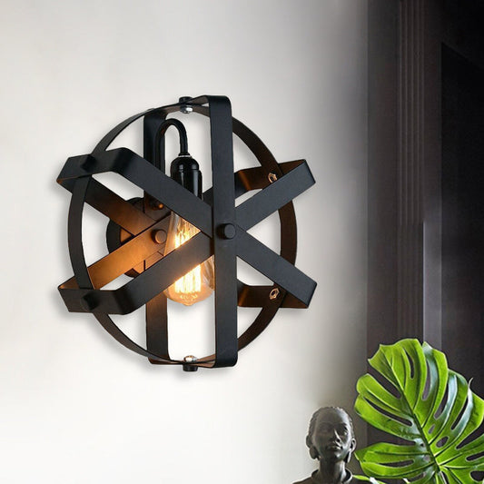 Frendorf | Metallisch Schwarze Wandmontageleuchte Runde Schirm 1 Licht Industriellen Stil Wandleuchte mit Zahnrad Design