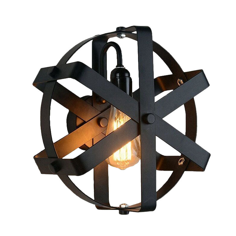 Frendorf | Metallisch Schwarze Wandmontageleuchte Runde Schirm 1 Licht Industriellen Stil Wandleuchte mit Zahnrad Design