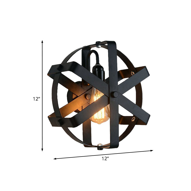 Frendorf | Metallisch Schwarze Wandmontageleuchte Runde Schirm 1 Licht Industriellen Stil Wandleuchte mit Zahnrad Design
