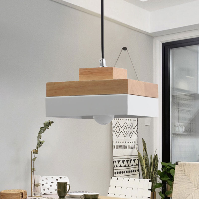 Macaron Loft Rund/Rechteck Pendelleuchte Einzelne Licht Holz Pendelleuchte für Esszimmer Buchhandlung
