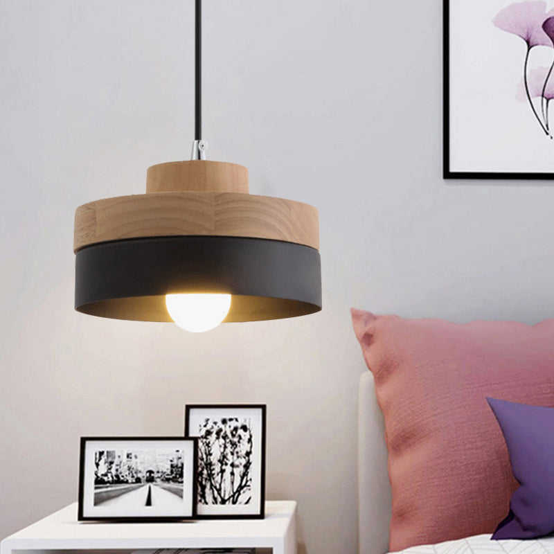 Macaron Loft Rund/Rechteck Pendelleuchte Einzelne Licht Holz Pendelleuchte für Esszimmer Buchhandlung