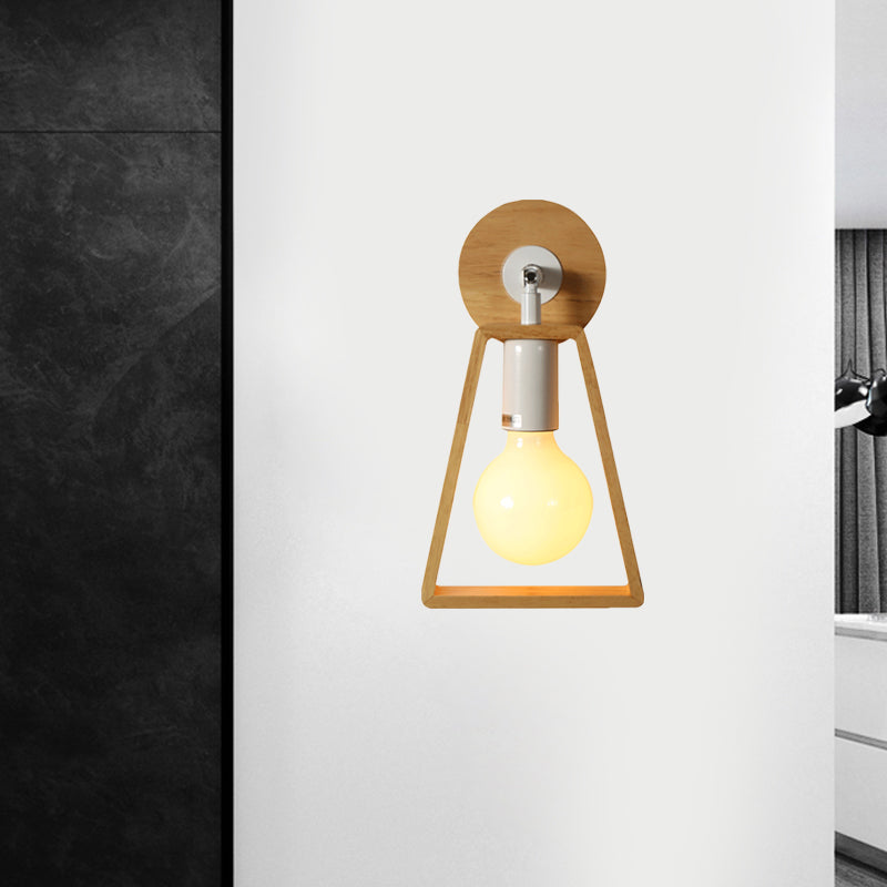 Frendorf | 1 Kopf drehbare Trapez Wandlampe modernes Design beige Holz Wandleuchte für Schlafzimmer