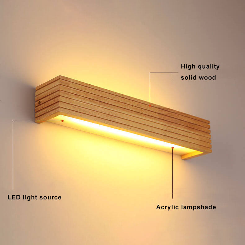 Moderne Massivholz rechteckige lineare LED Spiegel Frontleuchte Wandleuchte Lampen