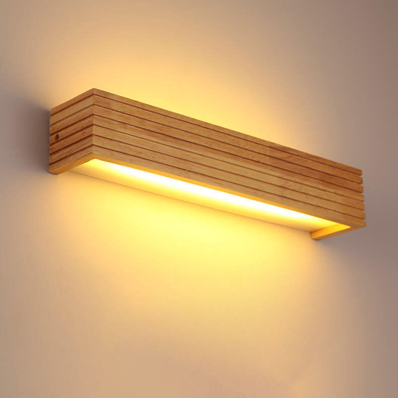 Moderne Massivholz rechteckige lineare LED Spiegel Frontleuchte Wandleuchte Lampen