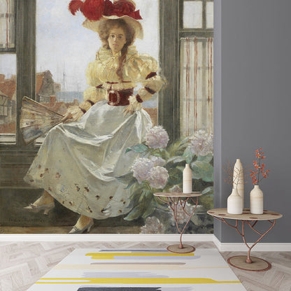 Frendorf | Bloesems en Lady Wandbekleding voor Slaapkamer Mid-Century Muurschildering, Gepersonaliseerde Maat Beschikbaar