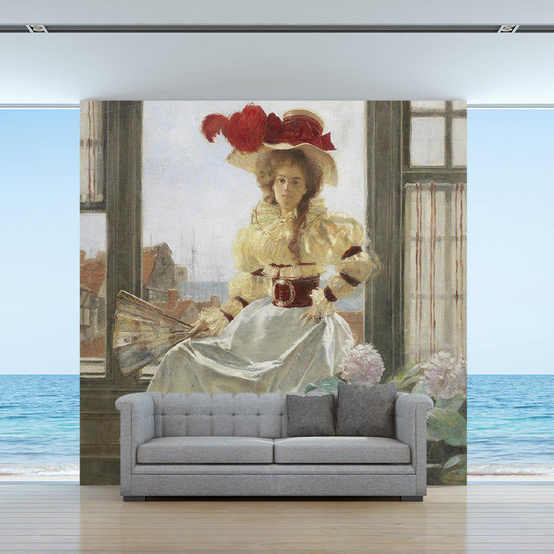 Frendorf | Bloesems en Lady Wandbekleding voor Slaapkamer Mid-Century Muurschildering, Gepersonaliseerde Maat Beschikbaar
