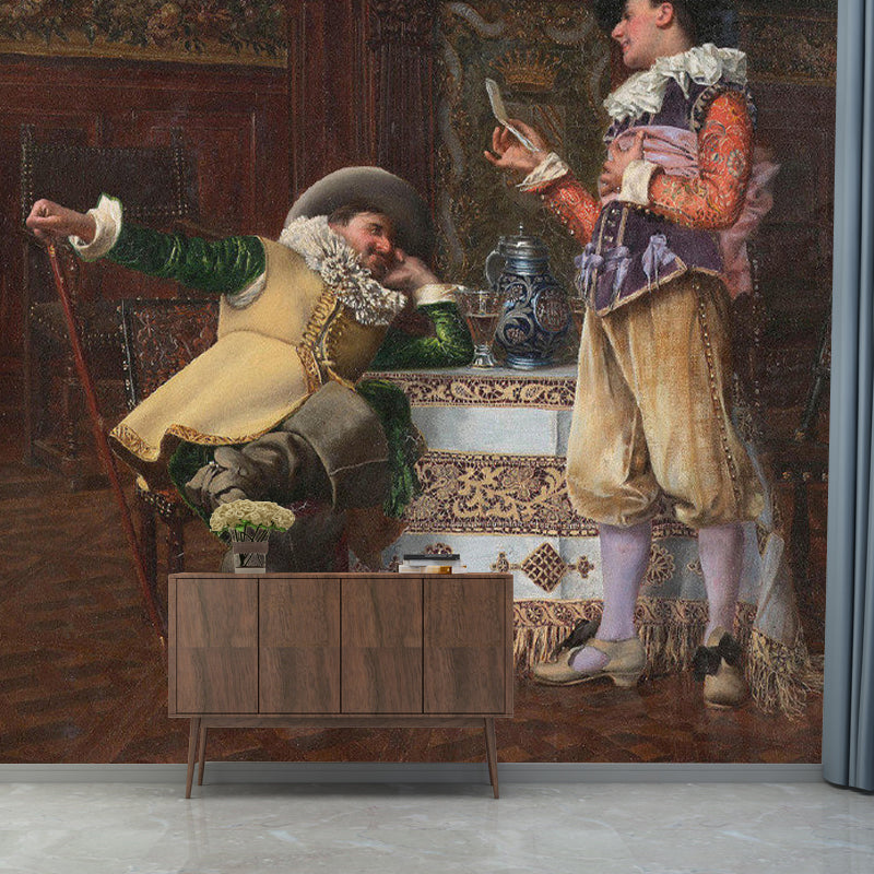 Retro Genteel Man Wanddekoration für das Esszimmer, maßgeschneiderte Wandmural-Aufkleber in Braun