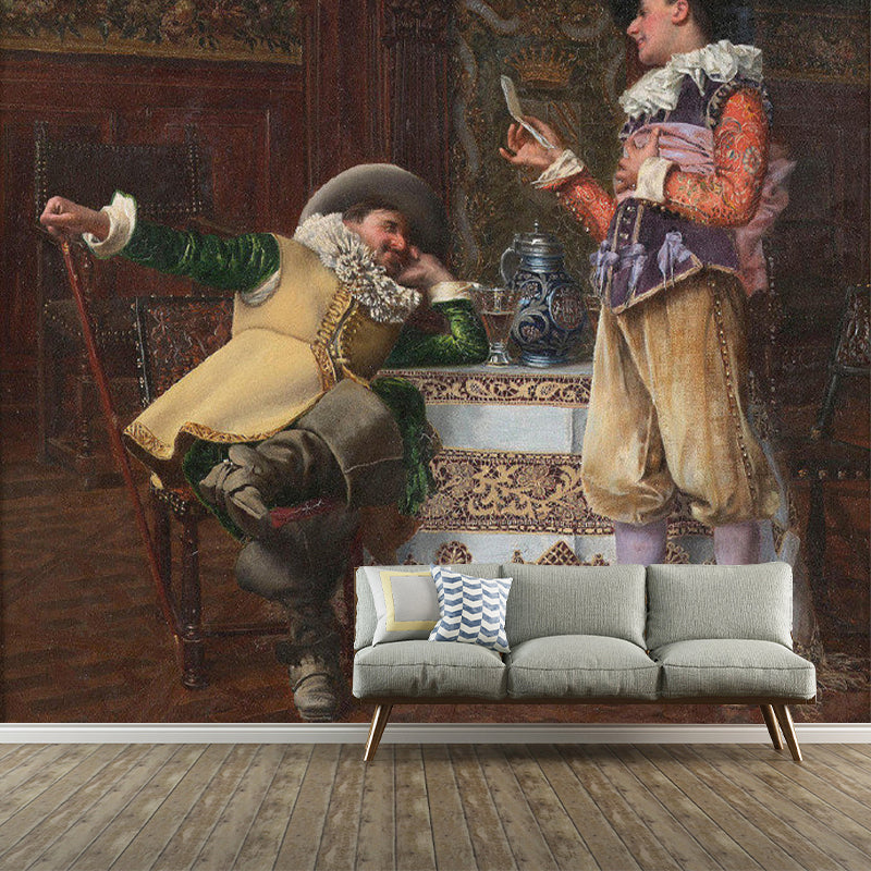 Retro Genteel Man Wanddekoration für das Esszimmer, maßgeschneiderte Wandmural-Aufkleber in Braun