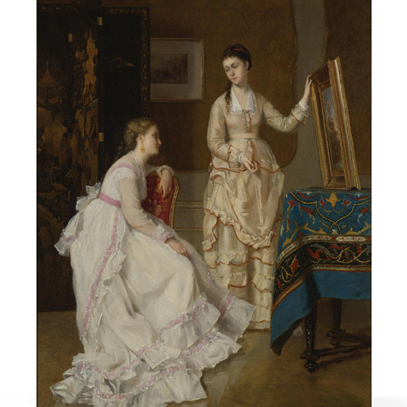 Frendorf | Braune Schwestern Ölmalerei Wandgemälde Fleckenbeständige Wandverkleidung für das Wohnzimmer, Vliesstoff