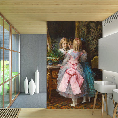 Frendorf | Braun schönes Mädchen Wandkunst fleckenresistentes Wandgemälde Wandaufkleber für Wohnzimmerdekoration