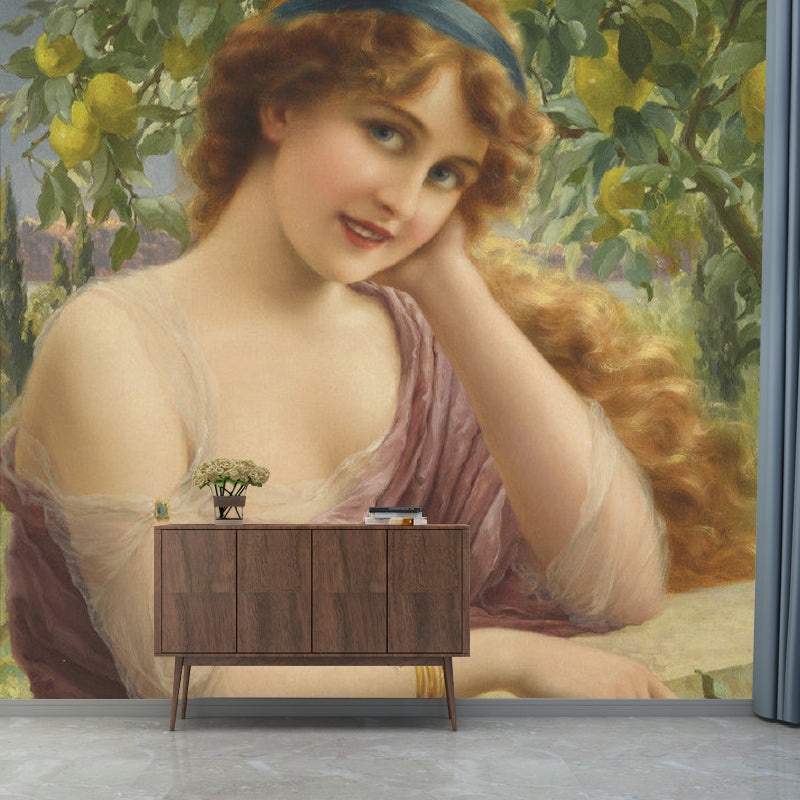 Frendorf | Große Mid-Century Wandbekleidung in Beige und Grün Damen Wandmalerei Aufkleber, Maßgeschneidert