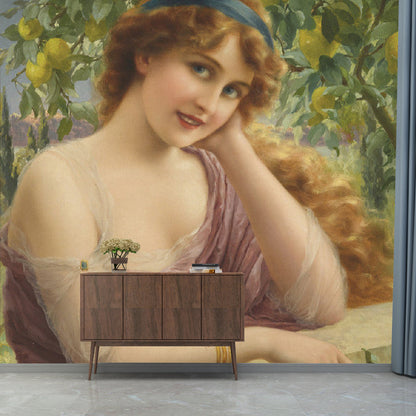 Frendorf | Große Mid-Century Wandbekleidung in Beige und Grün Damen Wandmalerei Aufkleber, Maßgeschneidert