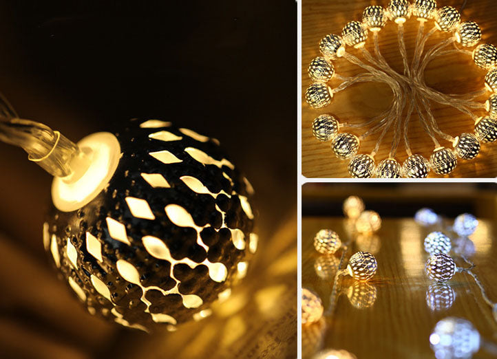 Solar-Lichterkette Marokkanische Kugel Bunte LED Weihnachtslichter Eisenkugeln Dekoration Außen Lichterkette