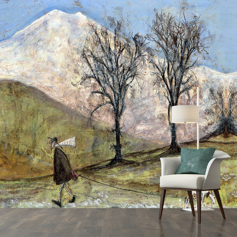 Walk the Dog Malerei Wandmalereien Klassische Fleckenresistente Wohnzimmer Wandkunst in Blau-Grün