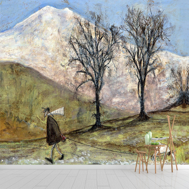 Walk the Dog Malerei Wandmalereien Klassische Fleckenresistente Wohnzimmer Wandkunst in Blau-Grün
