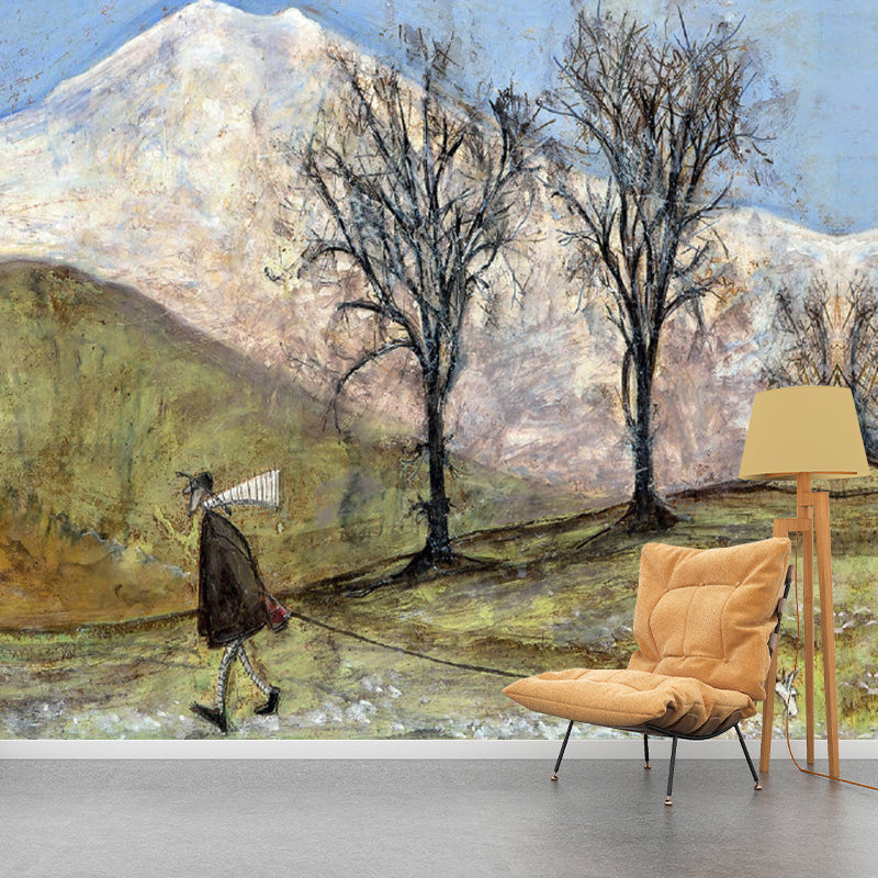 Walk the Dog Malerei Wandmalereien Klassische Fleckenresistente Wohnzimmer Wandkunst in Blau-Grün