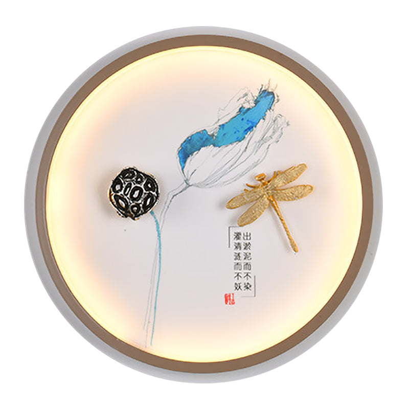 Gelbe und blaue kreisförmige Libelle Wandbeleuchtung Asien Stil LED Metallic Wandlampe für Flur