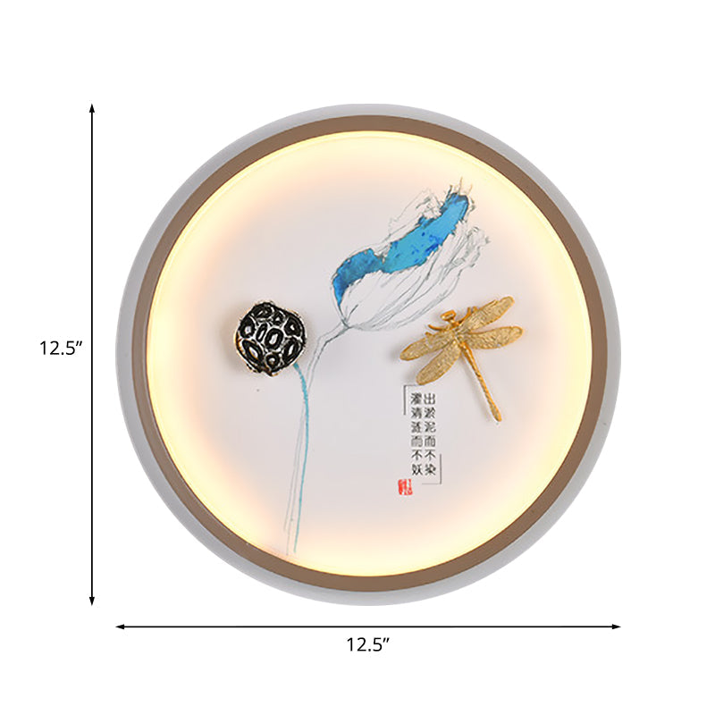 Gelbe und blaue kreisförmige Libelle Wandbeleuchtung Asien Stil LED Metallic Wandlampe für Flur